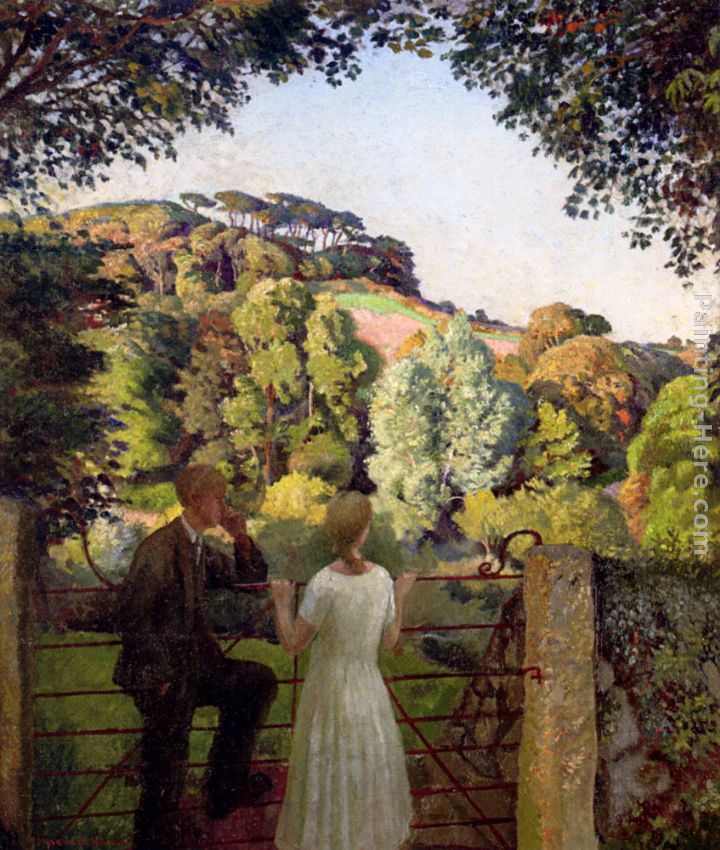 Midge Bruford And Her Fiance At Chywoone Hill, Newlyn painting - Harold Harvey Midge Bruford And Her Fiance At Chywoone Hill, Newlyn art painting